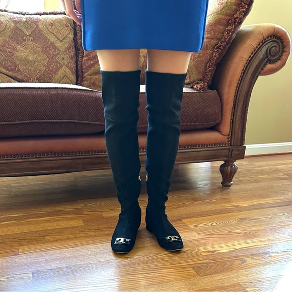 Tory Burch Over-The-Knee Stretch Suede Boots - Picture 4 of 16